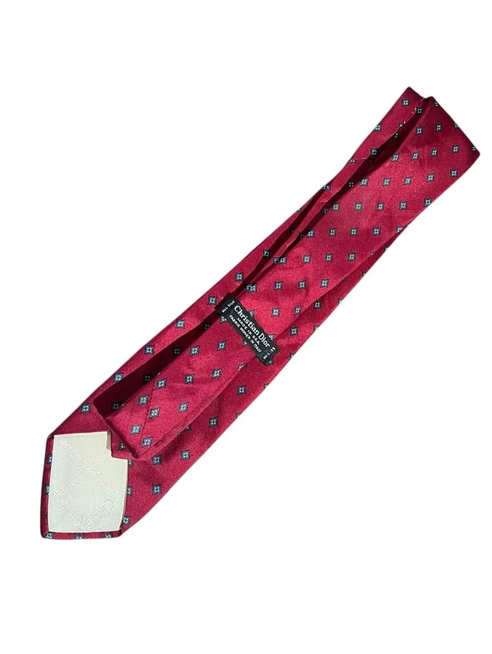 Vintage Christian Dior Red Designer Medallion Silk Neck Tie